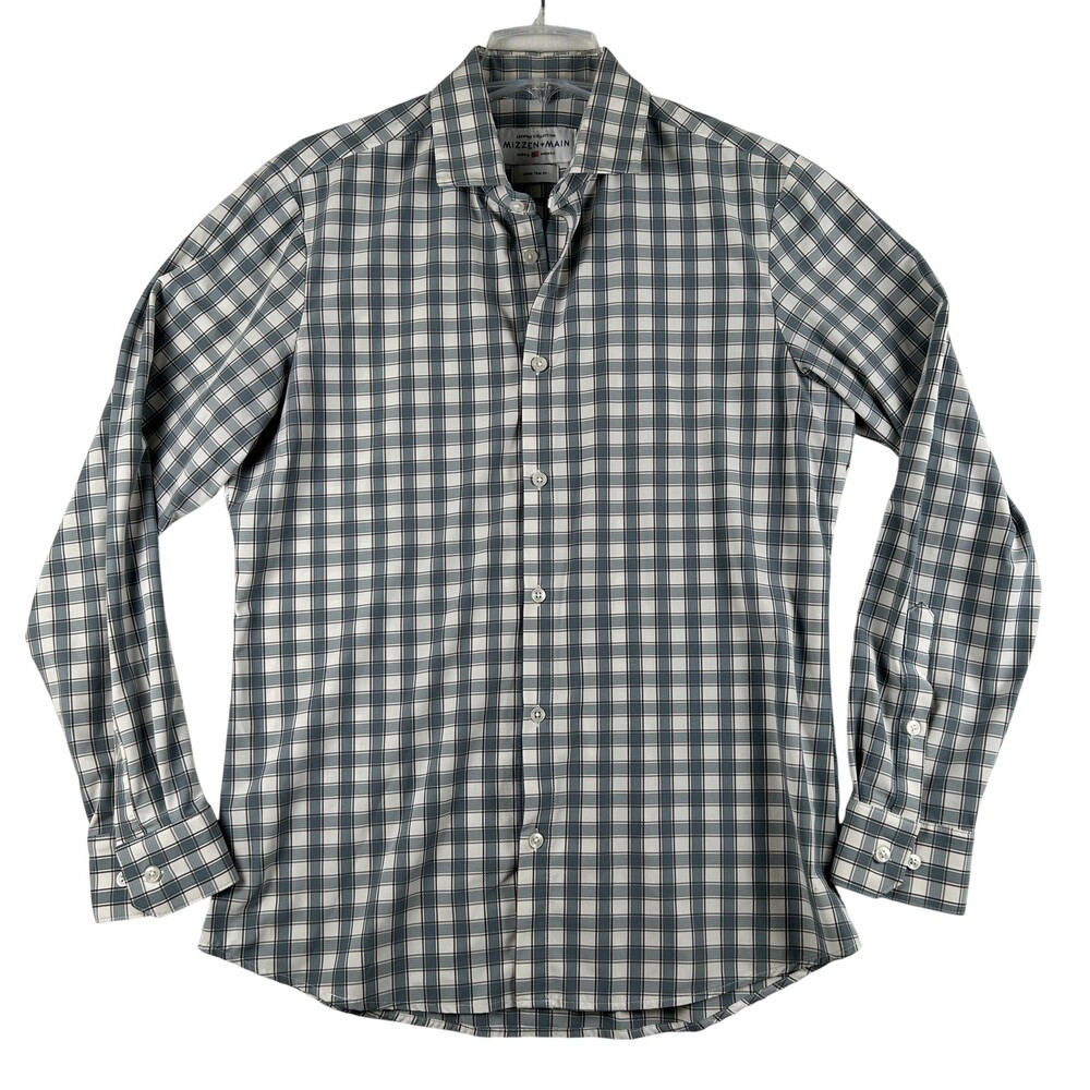 Mizzen+Main Dress Shirt Mens Large Leewood Plaid Leeward Trim Fit Stretch LS